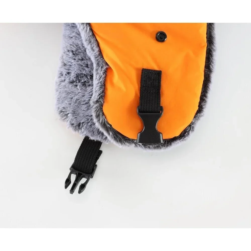 Men's Orange Trapper Hat Faux Fur Trooper Hunting Cap with Face Mask
